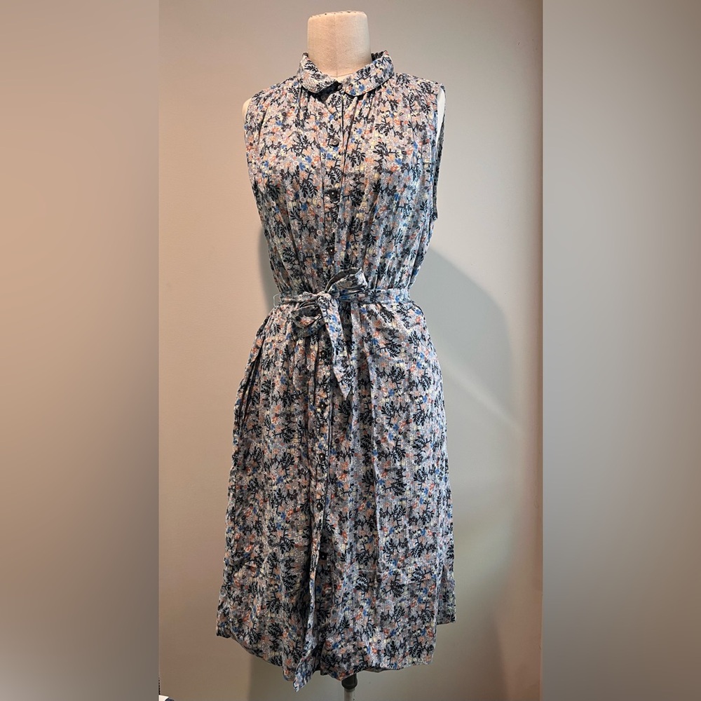 La Vie Rebecca Taylor light blue floral button down sleeveless dress sz large l